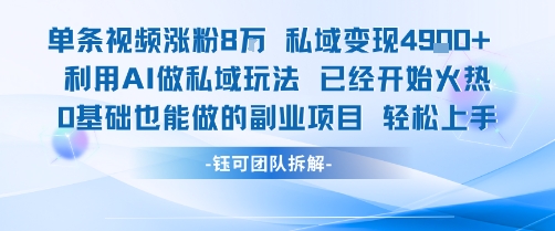 单条视频私域变现4.9k+利用AI做私域玩法 已经开始火热0基础也能做的副业项目轻松上手-创领云聚