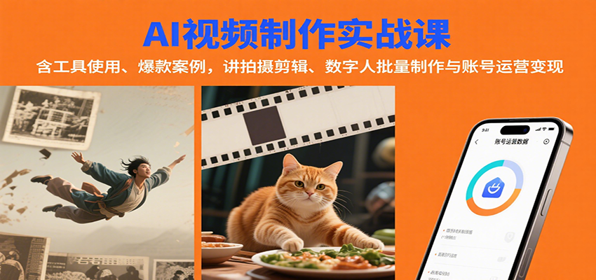 AI视频制作实战：含工具使用、爆款案例，讲拍摄剪辑、数字人批量制作与账号运营变现-创领云聚