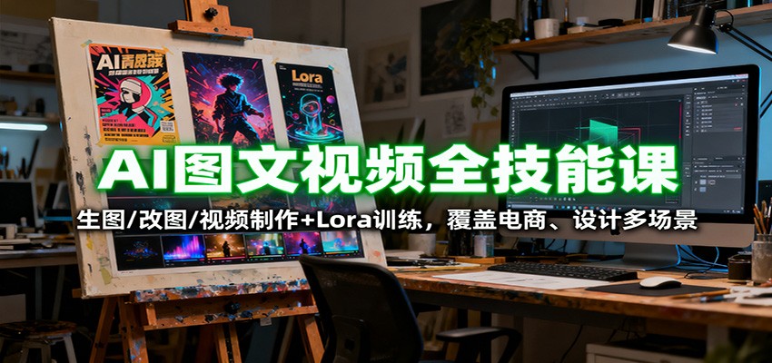 AI图文视频全技能课：生图/改图/视频制作+Lora训练，覆盖电商 、设计多场景-创领云聚