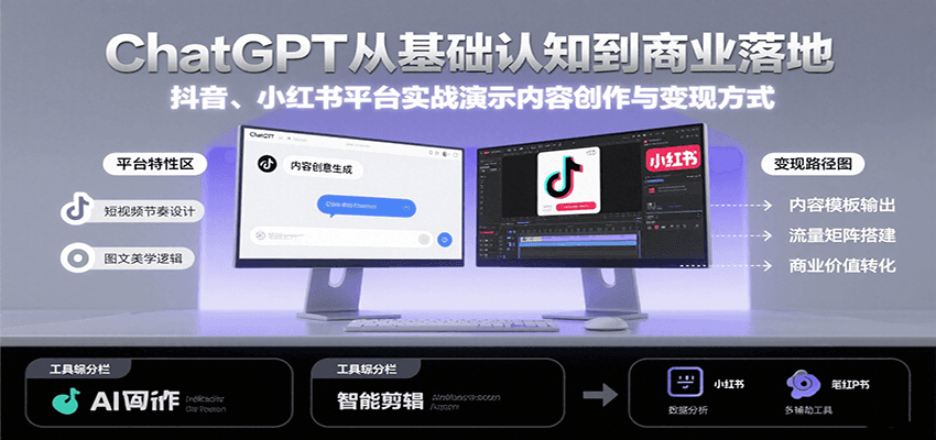 ChatGPT从基础认知到商业落地，实战演示抖音、小红书等平台的内容创作与变现-创领云聚
