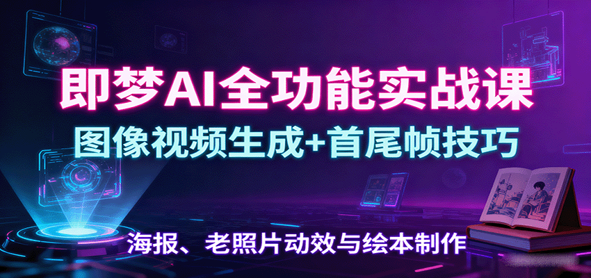 即梦AI全功能实战课：图像视频生成+首尾帧技巧，海报、老照片动效与绘本制作-创领云聚