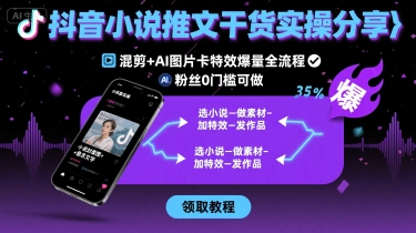 抖音小说推文干货实操分享，混剪+AI图片卡特效爆量全流程，0粉丝0门槛可做-创领云聚