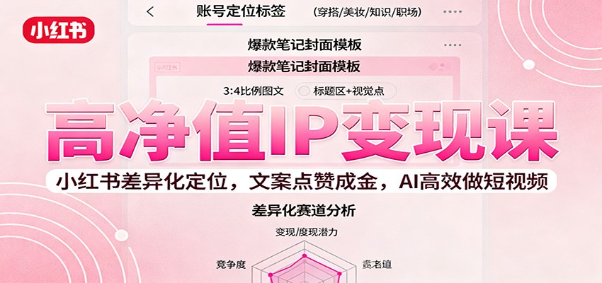高净值IP变现课：小红书差异化定位，文案点赞成金， AI高效做短视频-创领云聚