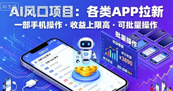 AI风口项目，各类APP拉新，一部手机就可以操作，收益上限高，可批量操作-创领云聚
