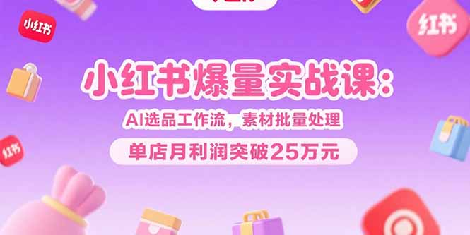 小红书爆量实战课：AI选品工作流，素材批量处理，单店月利润突破25万元-创领云聚