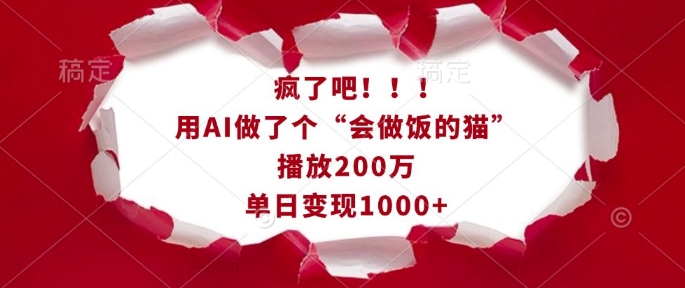疯了吧！用AI做了个“会做饭的猫”，播放200万，单日变现1k-创领云聚