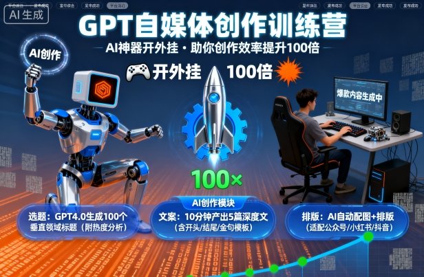 GPT自媒体创作训练营：AI神器开外挂，助你创作效率提升100倍-创领云聚