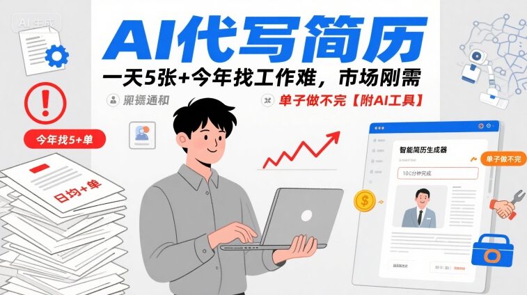 AI代写简历，一天5张+今年找工作难，市场刚需，单子做不完【附AI工具】-创领云聚