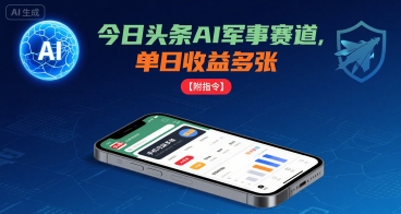 今日头条AI军事赛道，单日收益多张 ，手机可做【附指令】-创领云聚