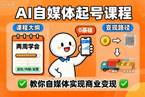 AI自媒体起号课程，0基础小白两周学会，教你自媒体实现商业变现-创领云聚