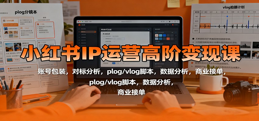 小红书IP运营高阶变现课：账号包装，对标分析，plog/vlog脚本，数据分析，商业接单-创领云聚