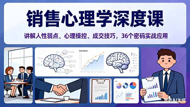 销售心理学深度课，讲解人性弱点、心理操控、成交技巧，36个密码实战应用-创领云聚