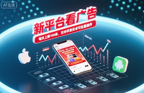新平台看广告，养好机一条0.3到5米，每天上限100条，支持苹果安卓可批量操作-创领云聚