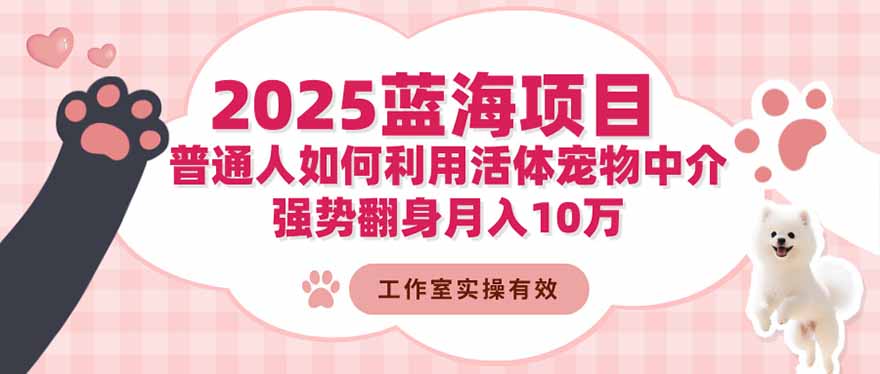 2025蓝海项目：普通人如何利用活体宠物中介，强势翻身月入10万-创领云聚