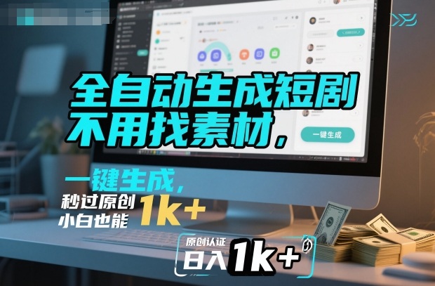 全自动生成短剧，不用找素材，不用剪辑，一键生成，秒过原创，小白也能轻松日入1k+【揭秘】-创领云聚