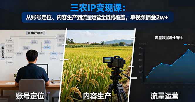 三农IP变现课：从账号定位、内容生产到流量运营全链路覆盖，单视频佣金2w+-创领云聚