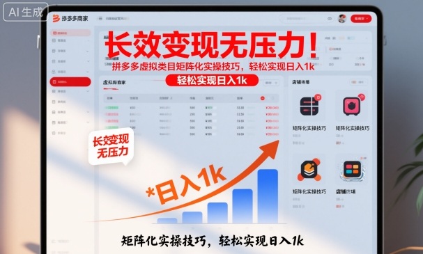 长效变现无压力！拼多多虚拟类目矩阵化实操技巧，轻松实现日入1k【揭秘】-创领云聚