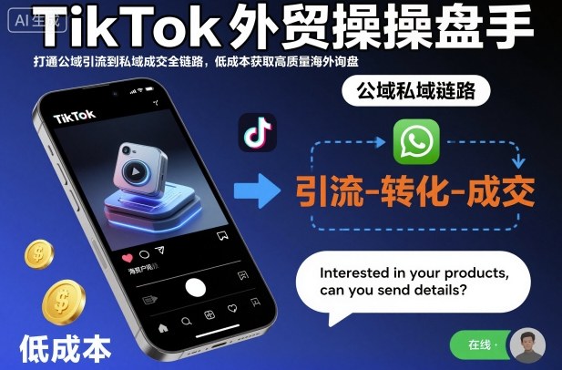 TikTok外贸操盘手，打通公域引流到私域成交全链路，低成本获取高质量海外询盘-创领云聚