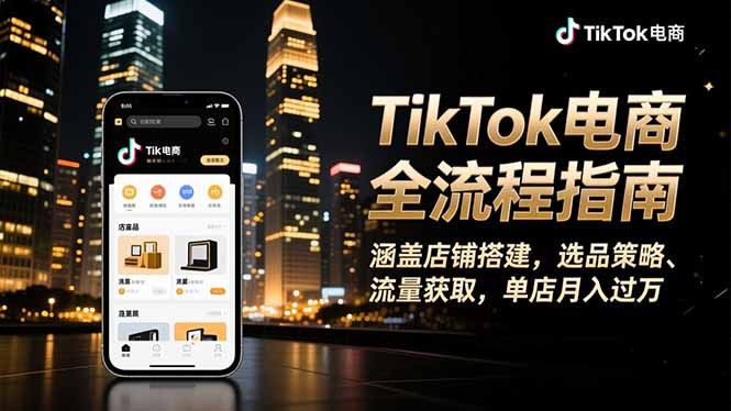 TikTok电商全流程指南，涵盖店铺搭建、选品策略、流量获取，单店月入过万-创领云聚