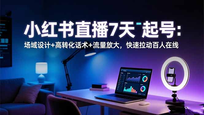 小红书直播7天起号:场域设计+高转化话术+流量放大,快速拉动百人在线-创领云聚