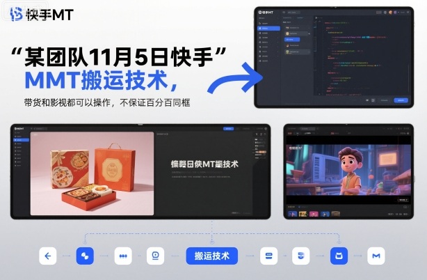 某团队11月5日快手MT搬运技术，带货和影视都可以操作，不保证百分百同框，自测-创领云聚