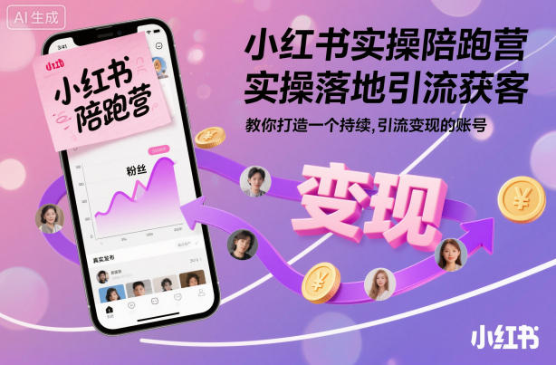 小红书实操陪跑营，实操落地引流获客，教你打造一个持续引流变现的账号-创领云聚