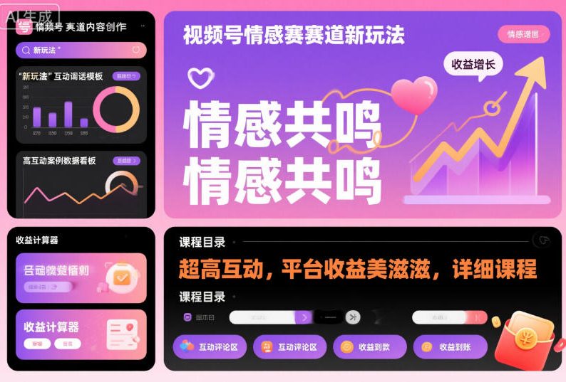 视频号情感赛道新玩法，超高互动，平台收益美滋滋，详细课程-创领云聚