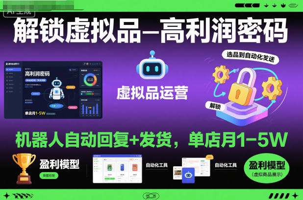 解锁虚拟品高利润密码：机器人自动回复+发货，单店月1-5W【揭秘】-创领云聚