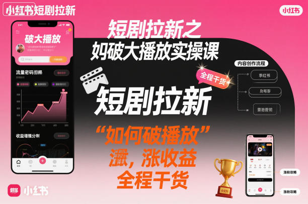 短剧拉新之小红书如何破大播放实操课,如何破播放,涨收益,全程干货-创领云聚