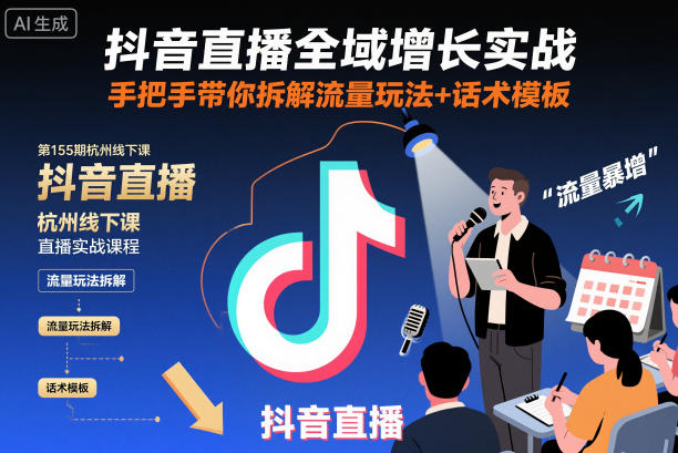 抖音直播全域增长实战第155期杭州线下课，手把手带你拆解流量玩法+话术模板-创领云聚