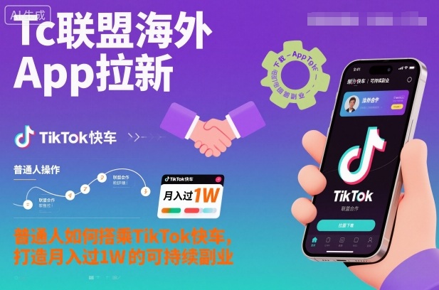 Tc联盟海外App拉新：普通人如何搭乘TikTok快车，打造月入过1W的可持续副业-创领云聚