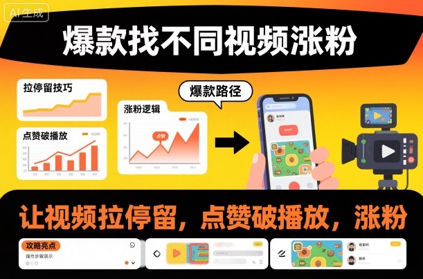 爆款找不同视频涨粉，让视频拉停留，实现点赞，破播放，涨粉-创领云聚