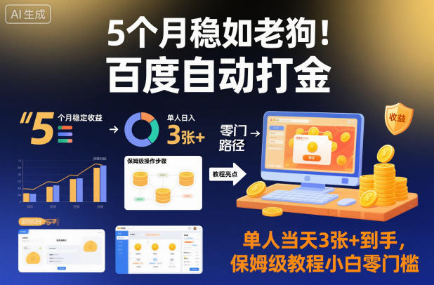 5个月稳如老狗！百度自动打金，单人当天3张+到手，保姆级教程小白零门槛【揭秘】-创领云聚