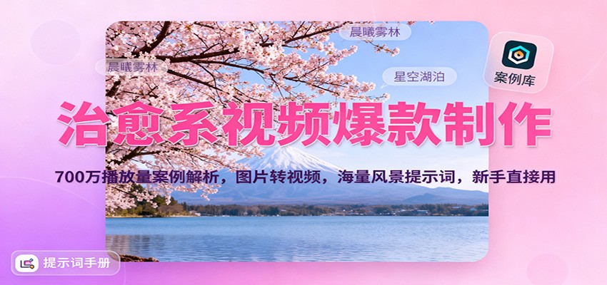 治愈系视频爆款制作，700万播放量案例解析，图片转视频，海量风景提示词，新手直接用-创领云聚