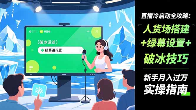 直播冷启动全攻略:人货场搭建+绿幕设置+破冰技巧，新手月入过万实操指南-创领云聚