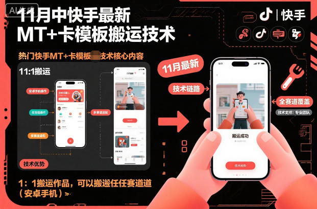 11月中快手最新MT+卡模板搬运技术，1：1搬运作品，可以搬运任何赛道(安卓手机)-创领云聚