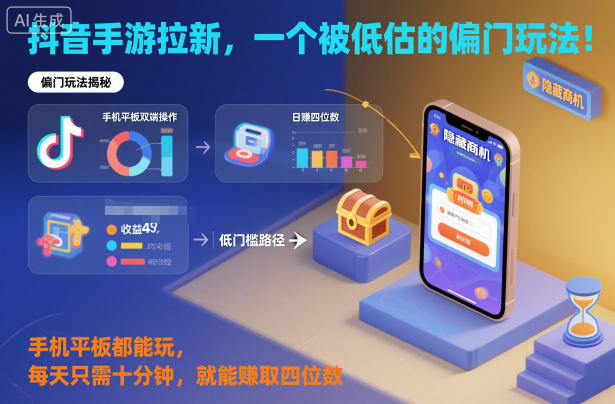 抖音手游拉新，一个被低估的偏门玩法！手机平板都能玩，每天只需十分钟，就能賺取四位数【揭秘】-创领云聚