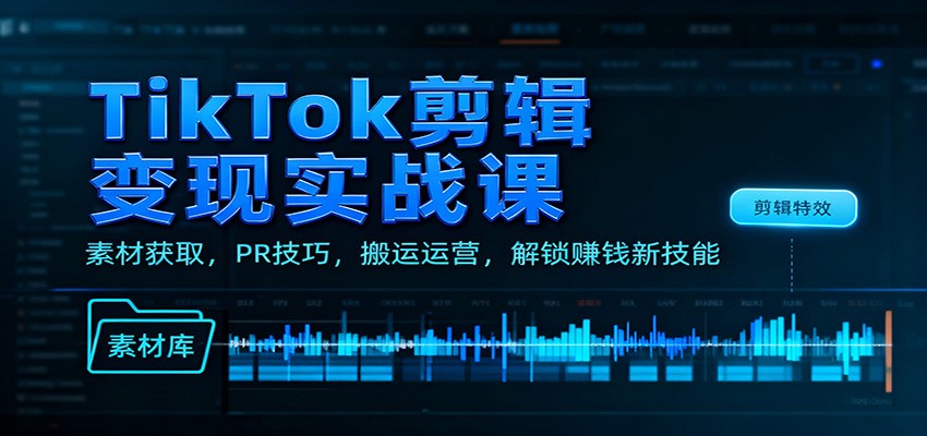 TikTok剪辑变现实战课：素材获取，PR技巧，搬运运营，解锁赚钱新技能-创领云聚