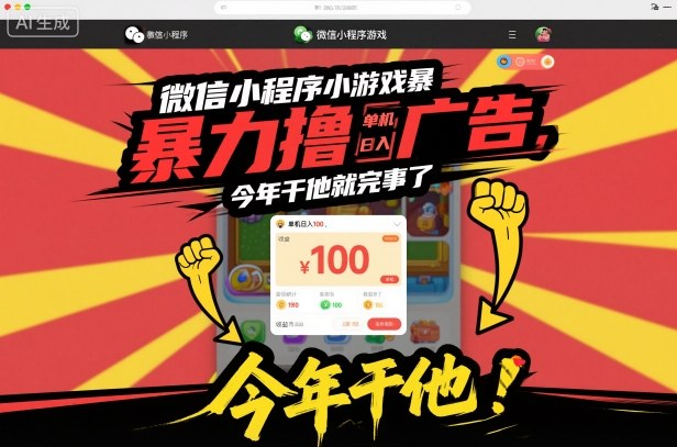 微信小程序小游戏暴力撸广告，单机日入100，今年干他就完事了-创领云聚