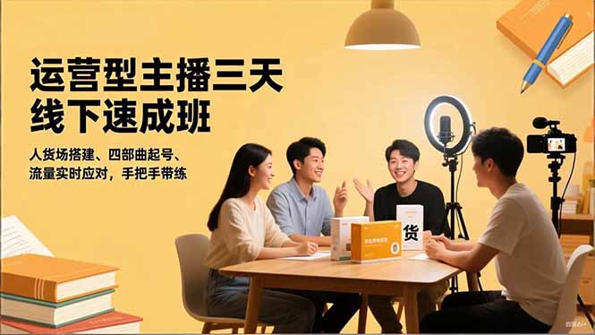 运营型主播三天线下班，人货场搭建,四部曲起号,流量实时应对，手把手带练-创领云聚