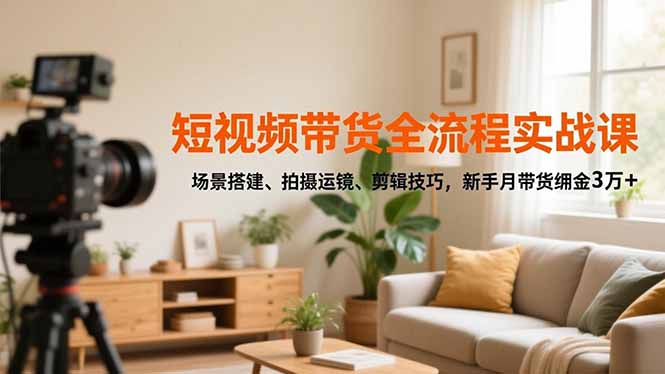 短视频带货全流程实战课,场景搭建、拍摄运镜、剪辑技巧,新手月带货佣金3万+-创领云聚