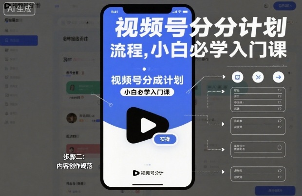 视频号分成计划实操流程，小白必学入门课-创领云聚