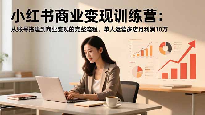 小红书商业变现训练营：从账号搭建到商业变现的完整流程，单人运营多店月利润10万-创领云聚