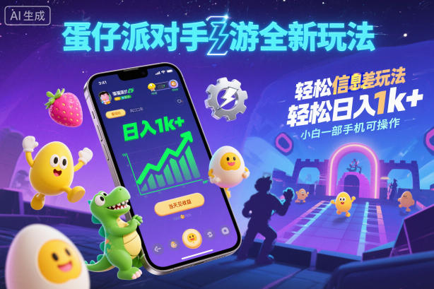 蛋仔派对手游全新玩法，轻松日入1k+，风口信息差玩法，当天见收益，小白一部手机可操作-创领云聚