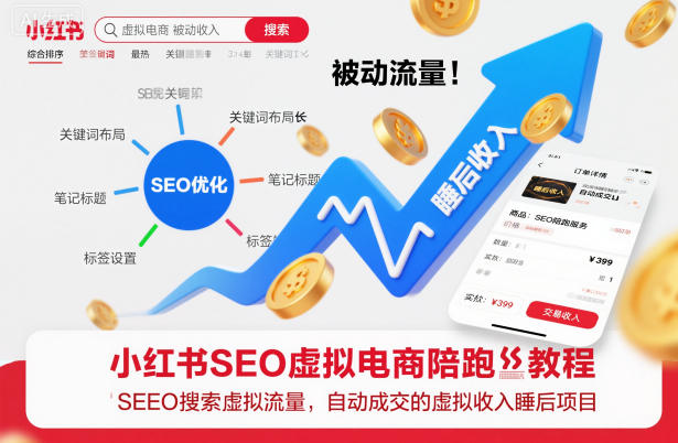 小红书SEO虚拟电商陪跑教程，实现seo搜索被动流量，自动成交的被动收入睡后项目-创领云聚
