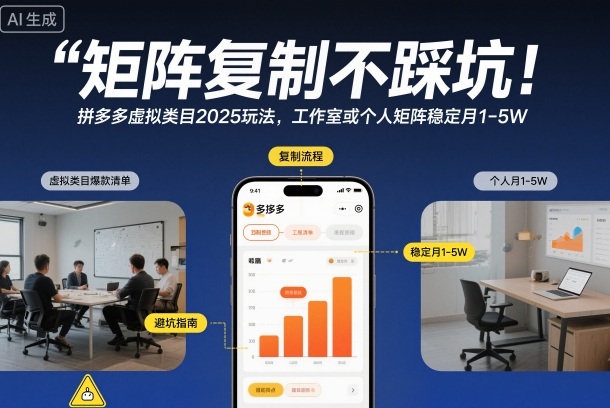 矩阵复制不踩坑！拼多多虚拟类目2025玩法，工作室或者个人矩阵稳定月1-5W【揭秘】-创领云聚