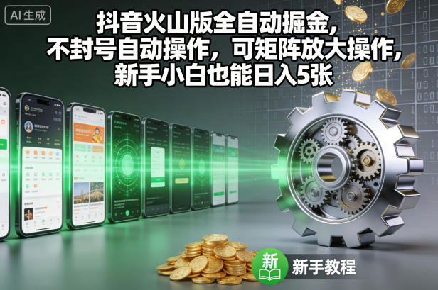 抖音火山版全自动掘金，不封号自动操作，可矩阵放大操作，新手小白也能日入5张【揭秘】-创领云聚