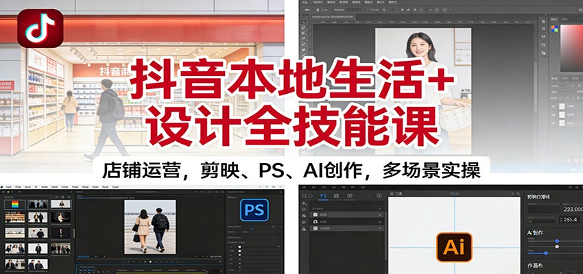 抖音本地生活+设计全技能课：店铺运营，剪映、PS、AI创作，多场景实操-创领云聚