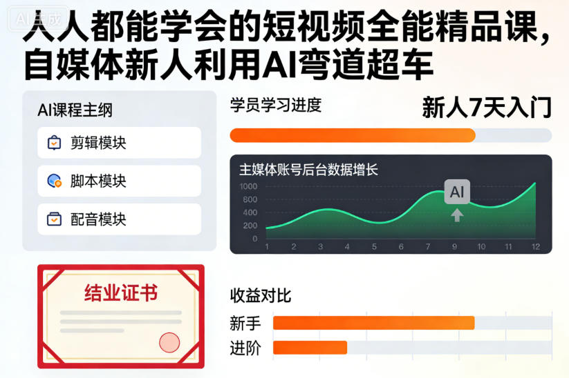 人人都能学会的短视频全能精品课，自媒体新人利用AI弯道超车-创领云聚