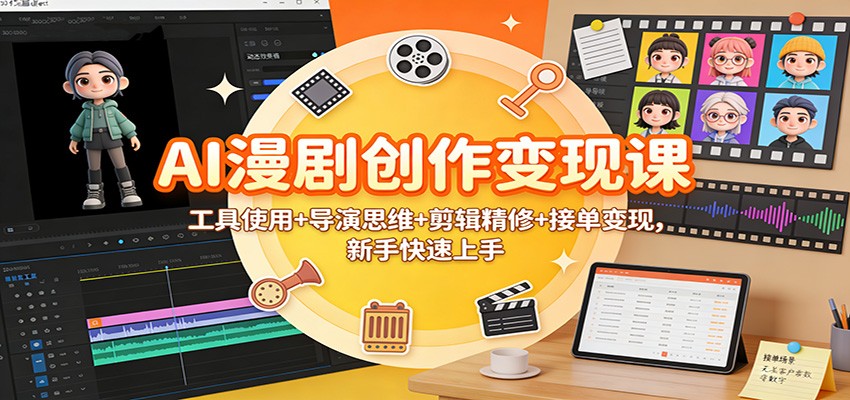 AI漫剧创作变现课：工具使用+导演思维+剪辑精修+接单变现，新手快速上手-创领云聚